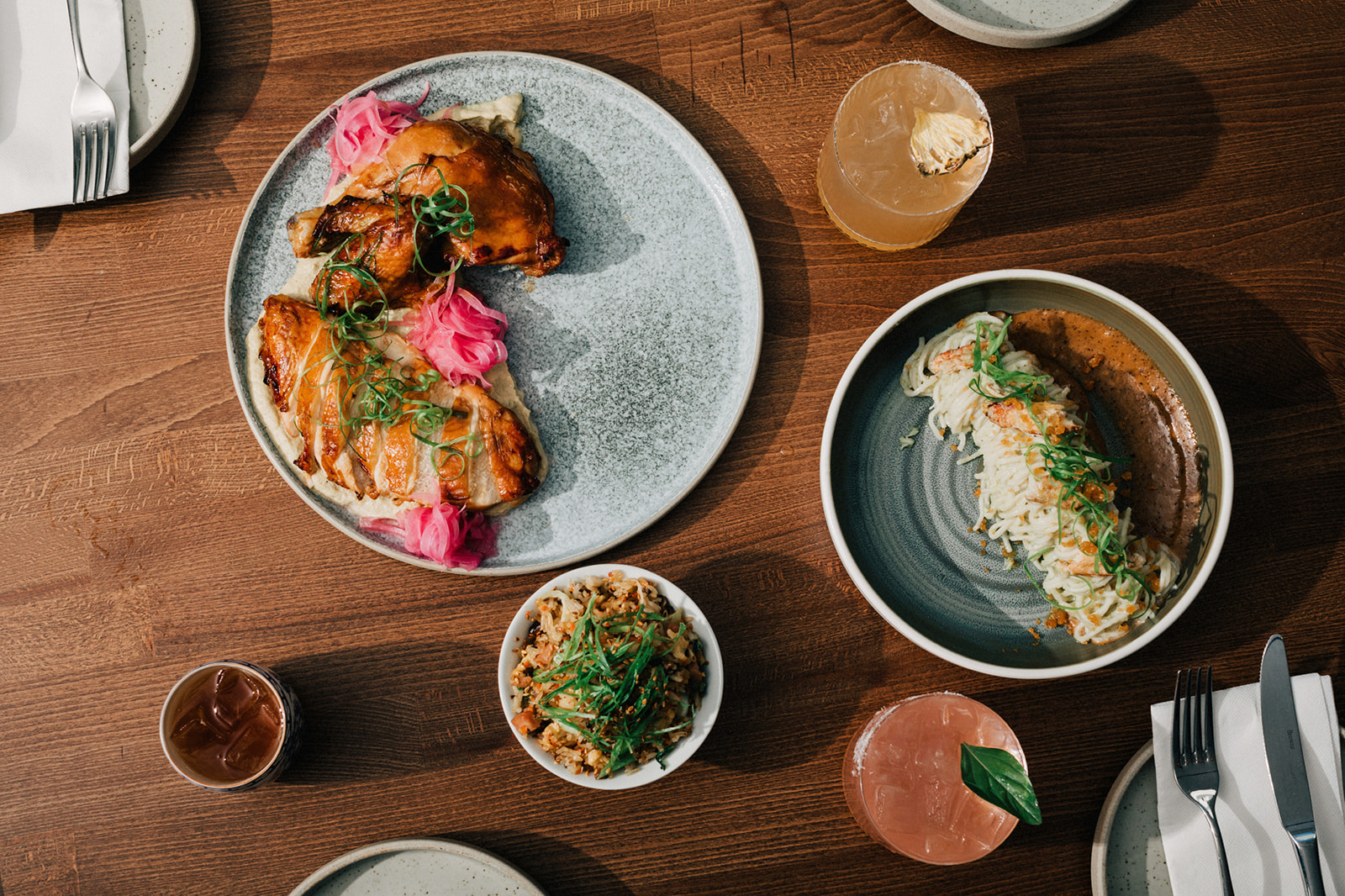 Kin + Folk table of food and drinks