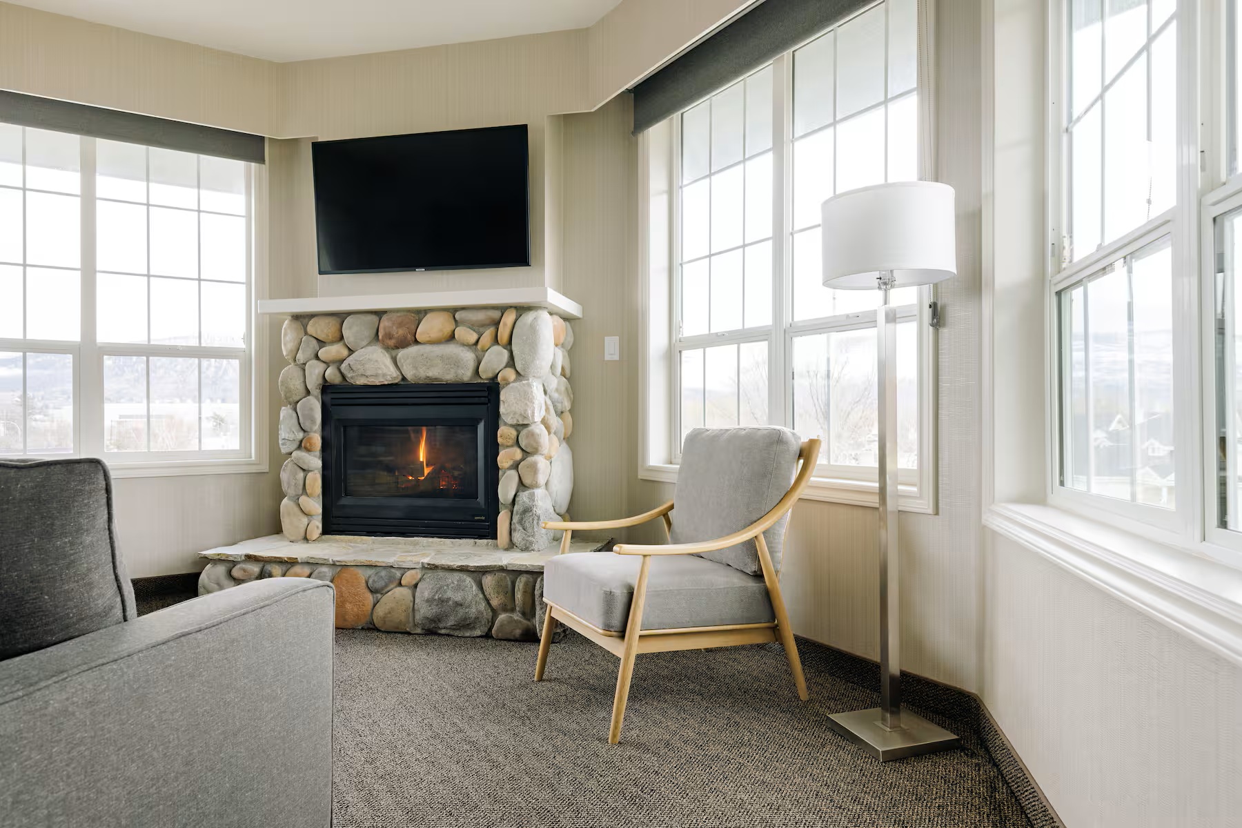 guest room at balcomo cozy fireplace